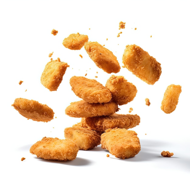 Stock photo chicken nuggets in the air white background plain background