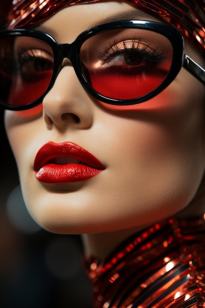 Stock photo close up macro of a young woman wearing glasses and makeup