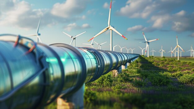 Photo stock photo green hydrogen revolution renewable energy pipeline for clean electricity production wid