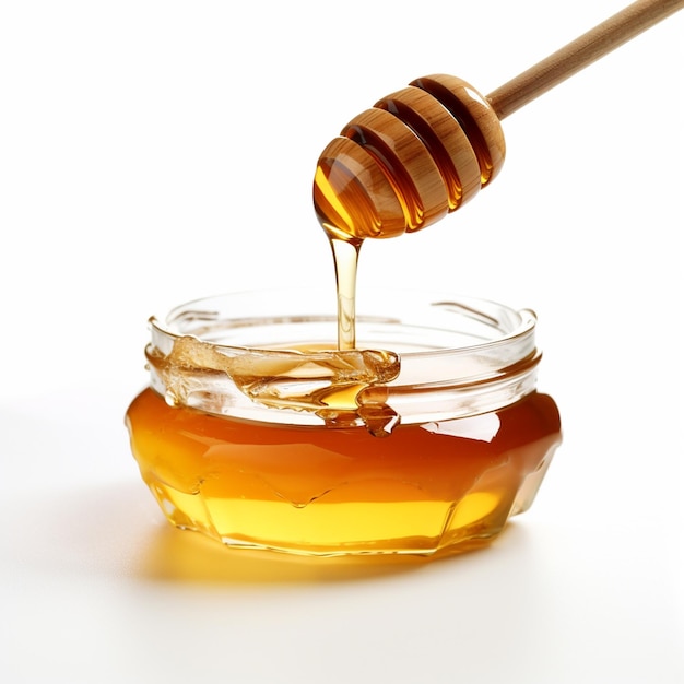 A stock photo jar of honey white background