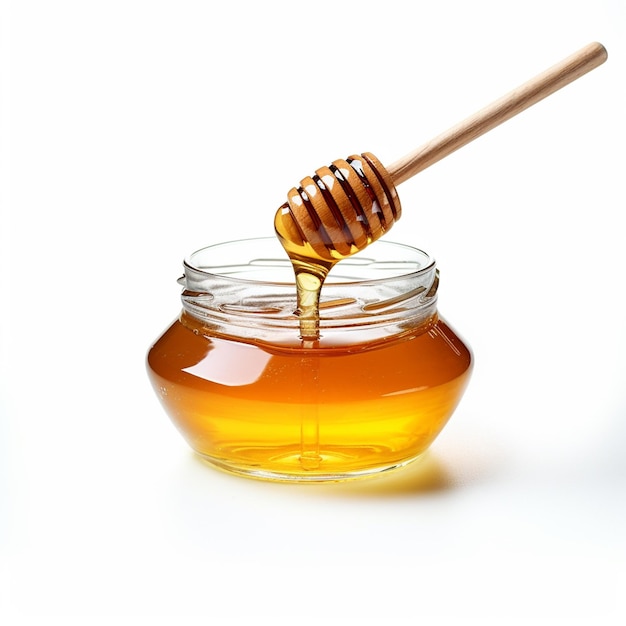 A stock photo jar of honey white background