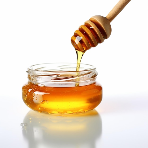 A stock photo jar of honey white background