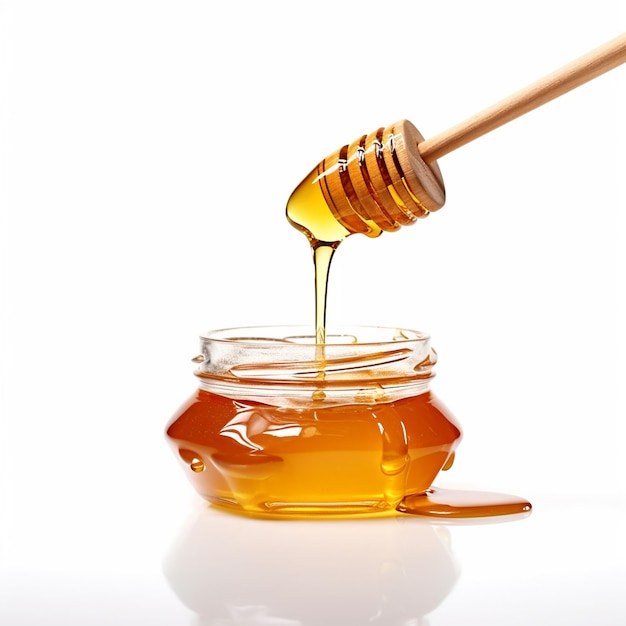 A stock photo jar of honey white background