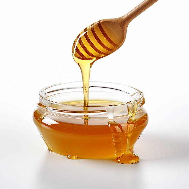 A stock photo jar of honey white background