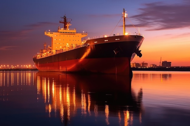 stock photo of Oil tanker docked in an offshore dock middle of sea Generative AI