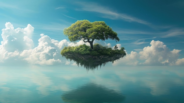 The stock photo shows an island which is a piece of land on a background of the sky giving the impression of it floating in the air It can be used for design purposes