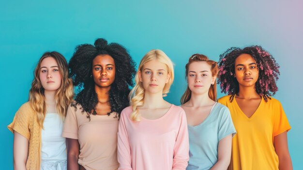 Stock photography of realistic represent a slogan in support of women around the world pastel colors