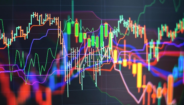 Stock trade graph candlestick financial investment trade Forex graph business or Trading crypto currency technical price with indicator on chart screen trend