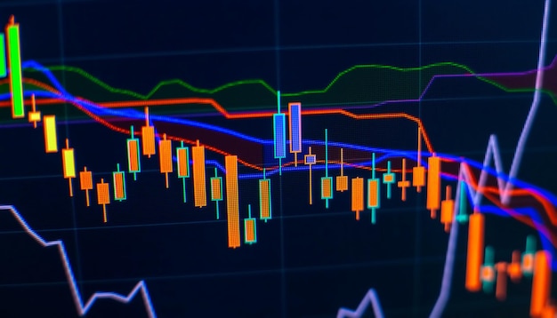 Stock trade graph candlestick financial investment trade Forex graph business or Trading crypto currency technical price with indicator on chart screen trend