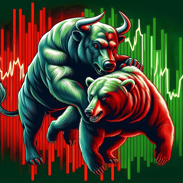 stock trading concept with bull bear and bear