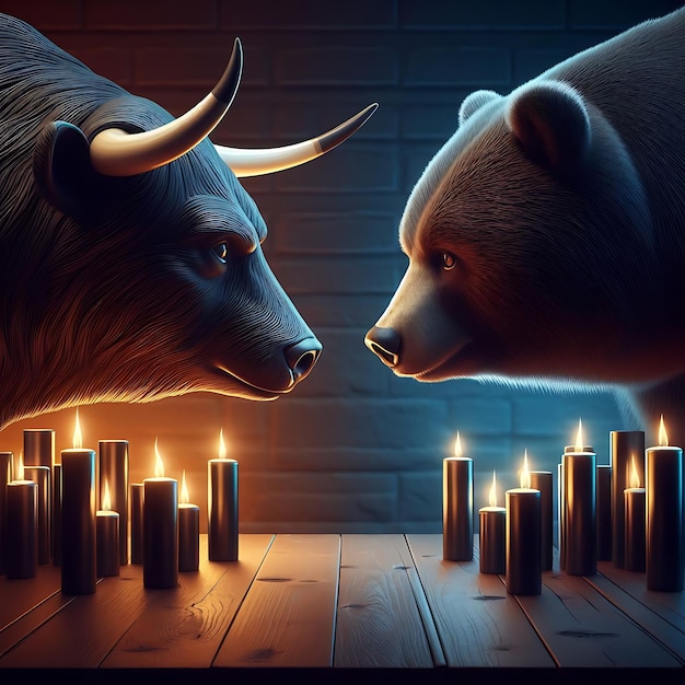 stock trading concept with bull bear and bear