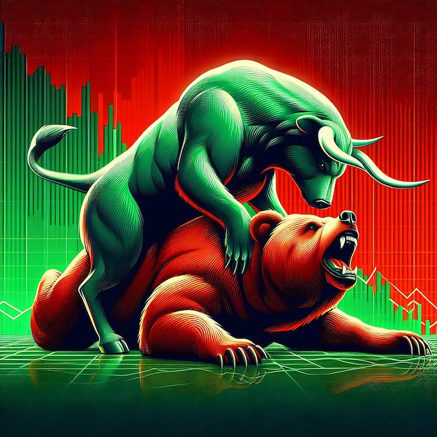 stock trading concept with bull bear and bear