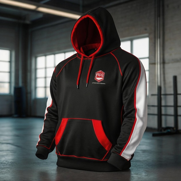 Photo stockphotography sportswear black red white hoodie mockup