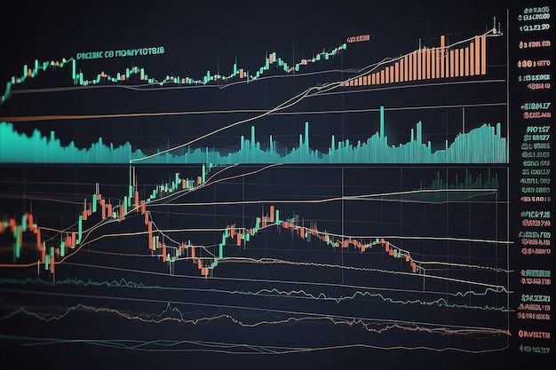 Stocks buying and selling of commodities or cryptocurrency value chart with space for your copy