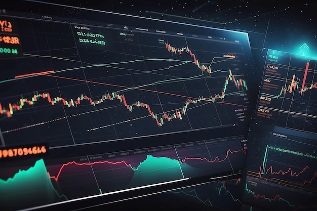 Stocks buying and selling of commodities or cryptocurrency value chart with space for your copy