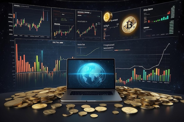 Stocks buying and selling of commodities or cryptocurrency value chart with space for your copy