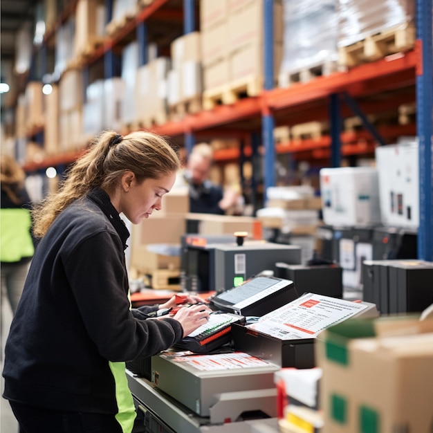 Photo stocktaking process in a warehouse with barcodes and scanners