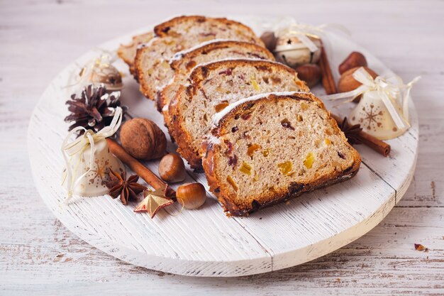 Stollen, traditional Christmas sweet holiday cake in Germany