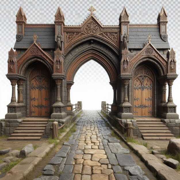 Photo a stone arch with a stone walkway and a stone walkway