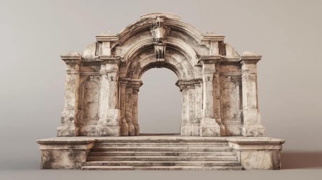 Stone Archway with Steps and a Weathered Facade