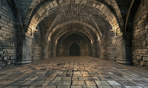 Photo a stone archway with a stone floor and a brick wall