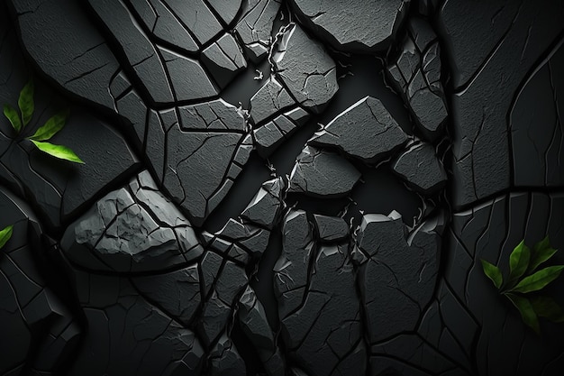 Stone background Grunge Dark gray rough surface Closeup Broken damaged collapsed Generative AI