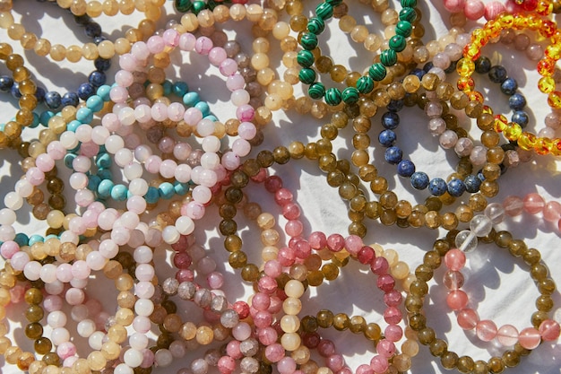 Stone bracelets on street market stall traditional portuguese souvenir local business