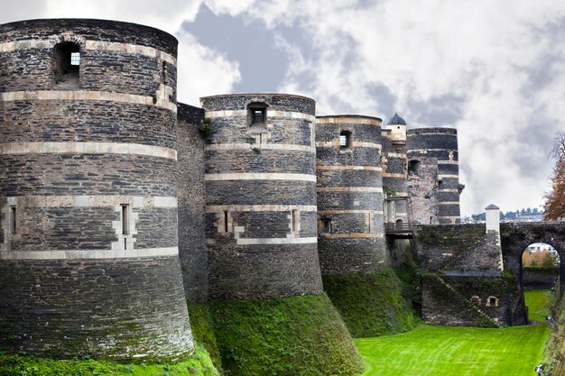 Stone and brick medieval castle in West of France