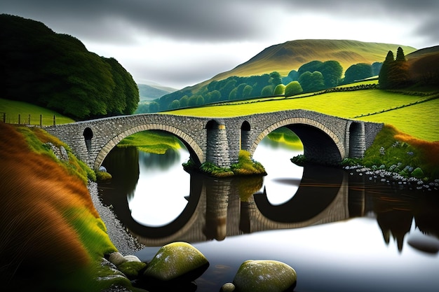 Stone bridge crosses a river in the Lake District Digital artwork