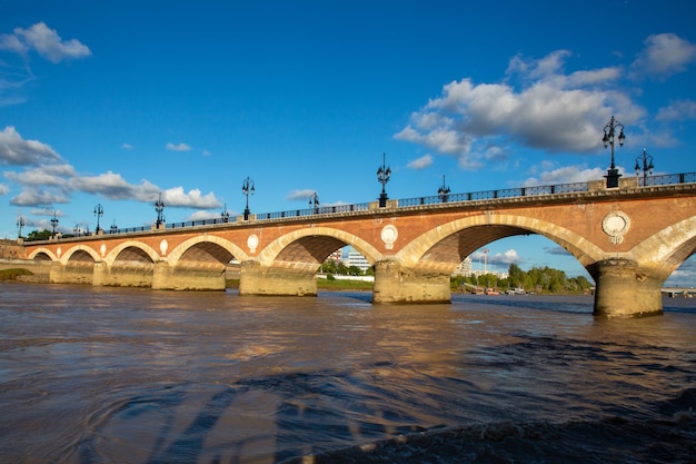 Stone bridge in france pont de pierre in Bordeaux city Aquitaine french southwest