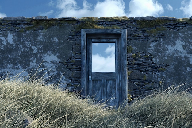 Photo a stone building with a window that says quot the door quot