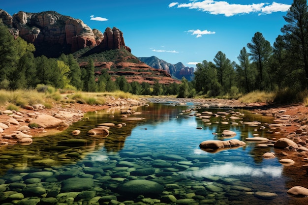 Stone Cathedral in Sedona by the Water generative IA