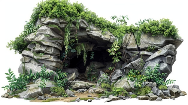 Photo stone cave surrounded by lush green vegetation in a natural setting