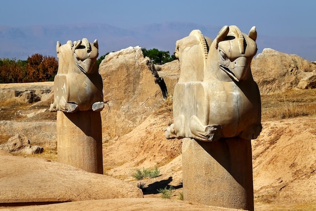 Stone column sculpture of a Griffin in Persepolis The Victory symbol of the ancient Achaemenid Kingdom Iran Persia Shiraz