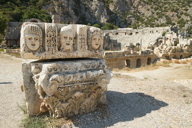 Stone Faces in Myra Ancient City in Demre Antalya Turkiye