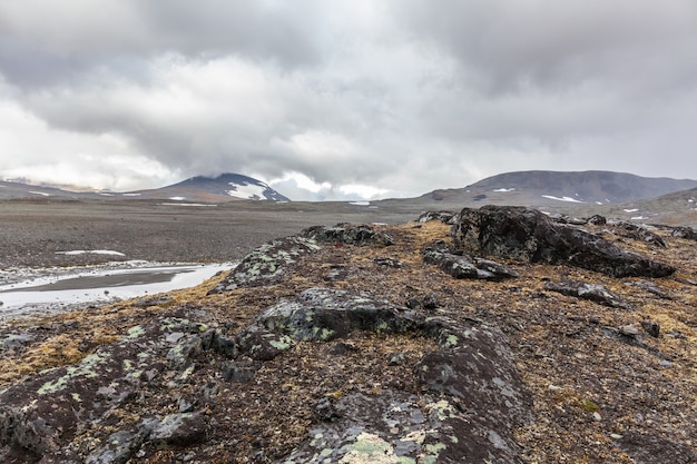 Stone landscape in the mountains in Sarek national park