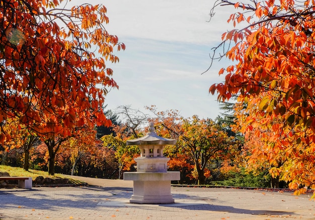 Stone lantern in autumn