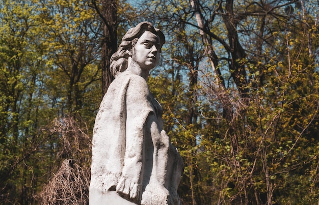 Stone monument of a woman on the background of nature