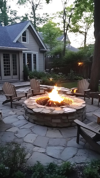 Photo stone patio with fire pit and chairs