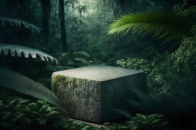 Stone platform pedestal in tropical forest for product nature forests