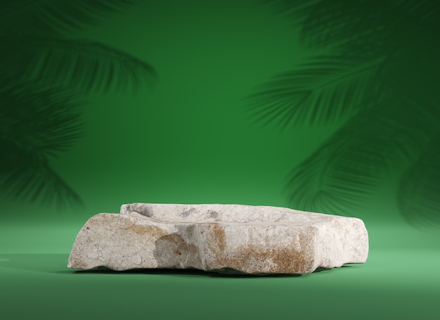 Stone podium for display product on green background, 3d