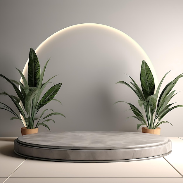 Stone product podium with plant showcase background