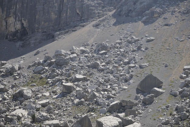 Stone rock avalanche in dolomites