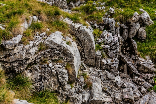 Stone roll. Panoramic view in Durmitor, Montenegro. Mountain road.