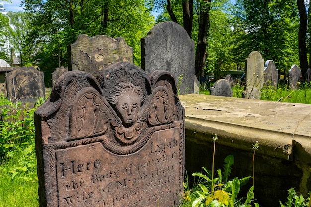 Photo stone sculpture in cemetery