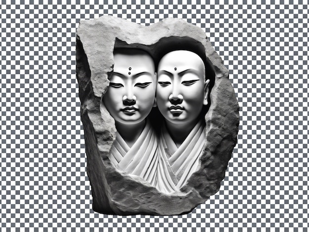 Photo a stone sculpture of two buddhas with their heads in a stone frame