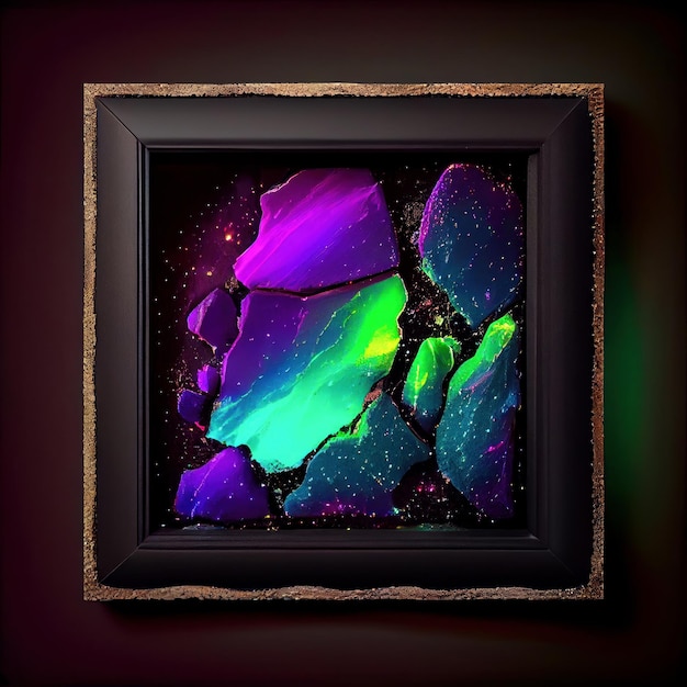 A stone square frame with colorful rocks on solid background