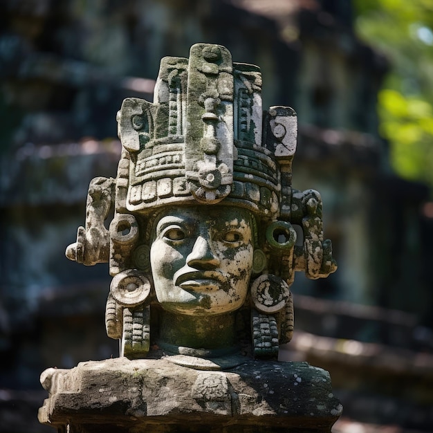 A stone statue of a person's head