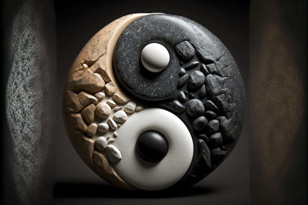 Photo stone symbol of yinyang lies between three stones