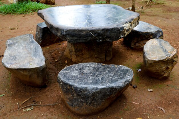 a stone table in the garden